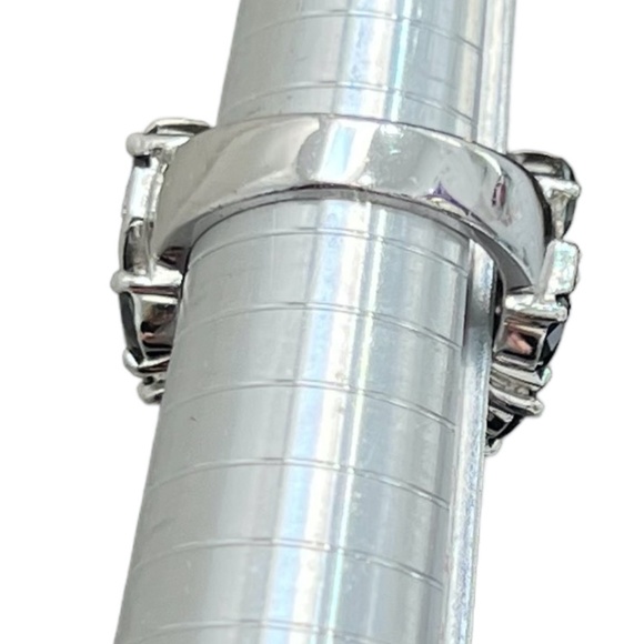 STERLING SILVER BLACK & CLEAR CRYSTALS NIGHT SKY WITH STARS COCKTAIL RING SIZE 7 - Picture 12 of 16